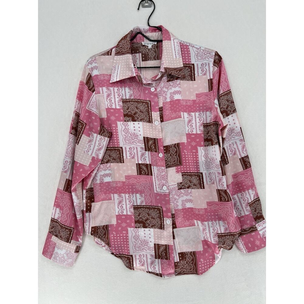 Cowgirl Bandana Patchwork Button Up Shirt Womens Small Pink Western